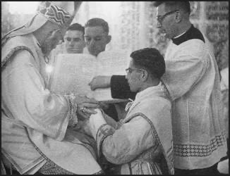 Shrine of Our Lady of Lourdes, September 15, 1957: moments of the priestly ordination of Fr. Jorge Bernal, LC (AHG 10-1050, AHG 10-1052)